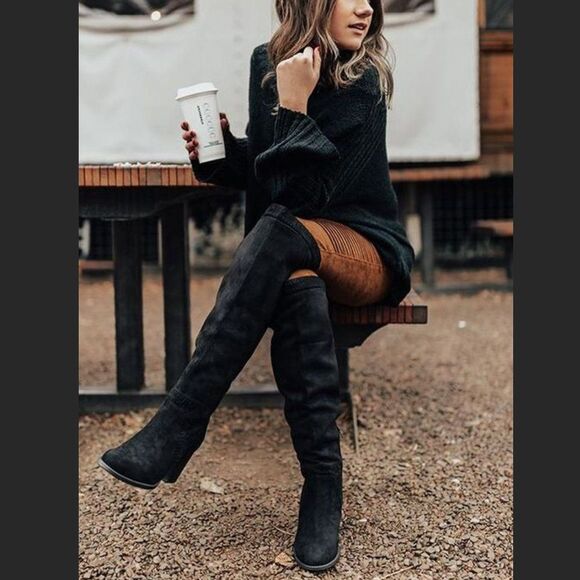 VINCE Black Suede Knee-High Boots, New - Picture 7 of 7